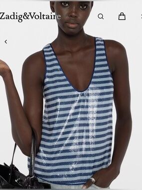 NWOT Zadig & Voltaire Striped Sequin Tank - Blue & White